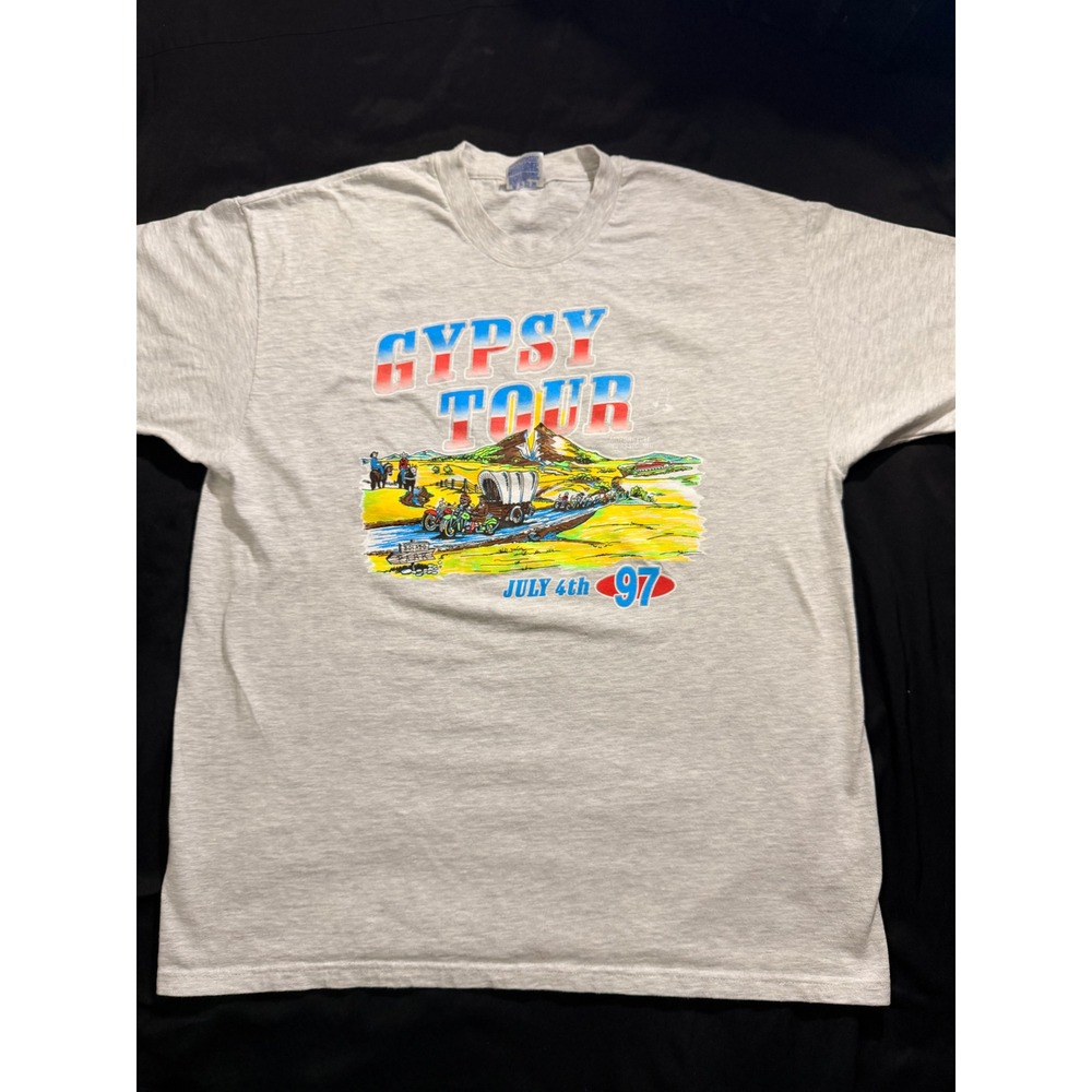 Vintage 1997 Gypsy Tour Hollister 50th Anniversary T-Shirt Hanes Beefy-T XL Gray